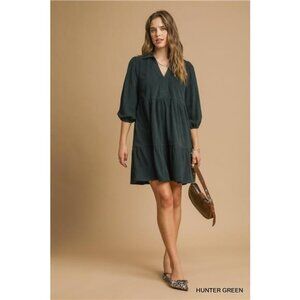Umgee Tiered Johnny Collar Balloon Sleeve Dress